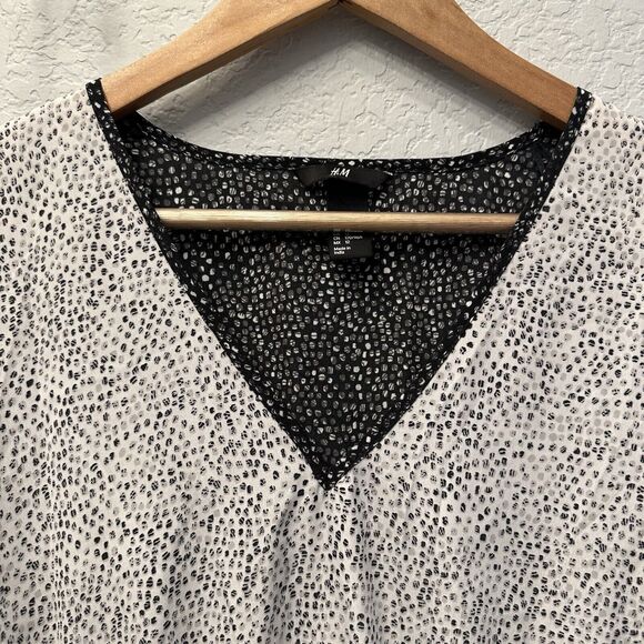 H&M Polka Dot Dress 3/4 Sleeve Semi Sheer Cinch Waist Black & White Size 12 - Picture 4 of 14